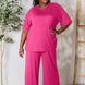 Double Take Full Size Round Neck Slit Top and Pants Set