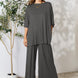Double Take Full Size Round Neck Slit Top and Pants Set