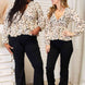 Double Take Printed Tied Plunge Peplum Blouse