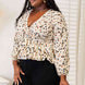 Double Take Printed Tied Plunge Peplum Blouse