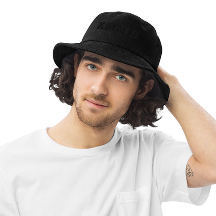 Kimante Black Script Denim Bucket Hat