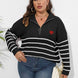 Plus Size Zip-Up Striped Sweater