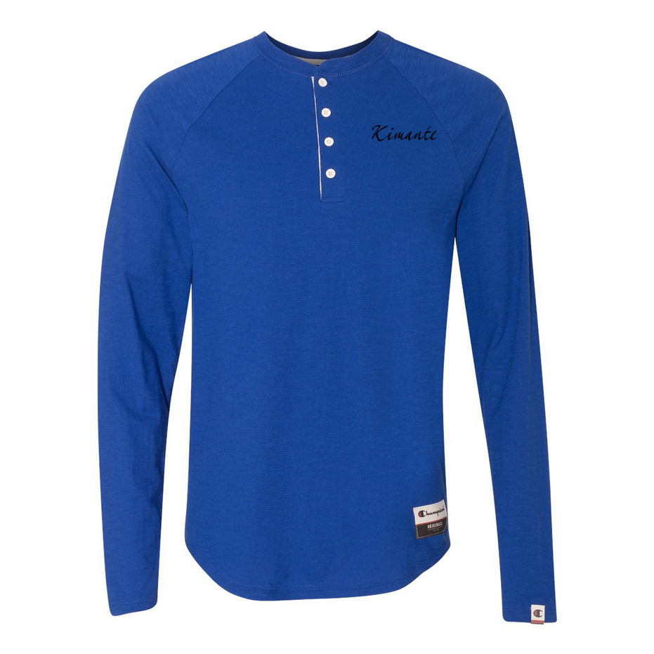 Original Kimante Black Logo Slub Henley Long Sleeve Shirt - Kimante Discounted Fashionionable clothing 