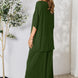 Double Take Full Size Round Neck Slit Top and Pants Set