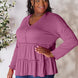 Double Take Half Button Long Sleeve Ruffle Hem Blouse
