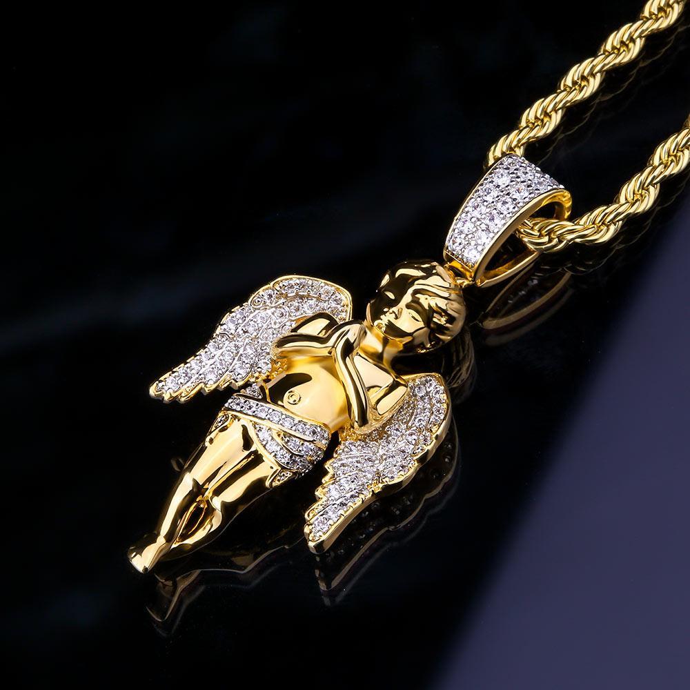 Iced Angel Pendant 14K Gold Plated by Bling Proud | Urban Jewelry Online Store
