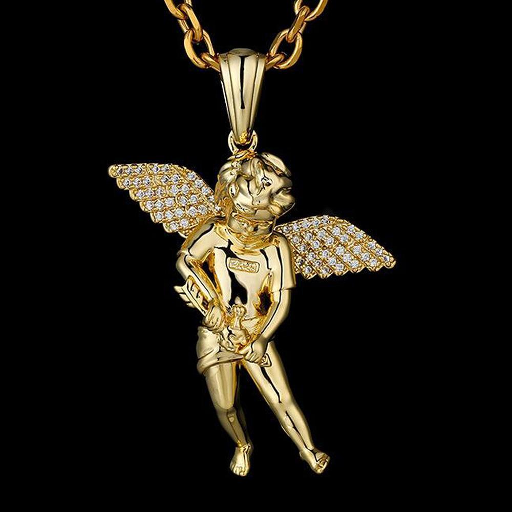 Iced Cupid Angel Pendant 14K Gold Plated by Bling Proud | Urban Jewelry Online Store