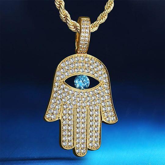 Iced Hamsa Hand Pendant 14K Gold Plated by Bling Proud | Urban Jewelry Online Store
