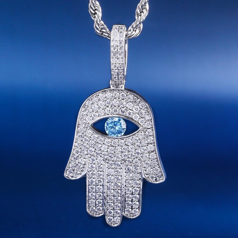 Iced Hamsa Hand Pendant White Gold Plated by Bling Proud | Urban Jewelry Online Store