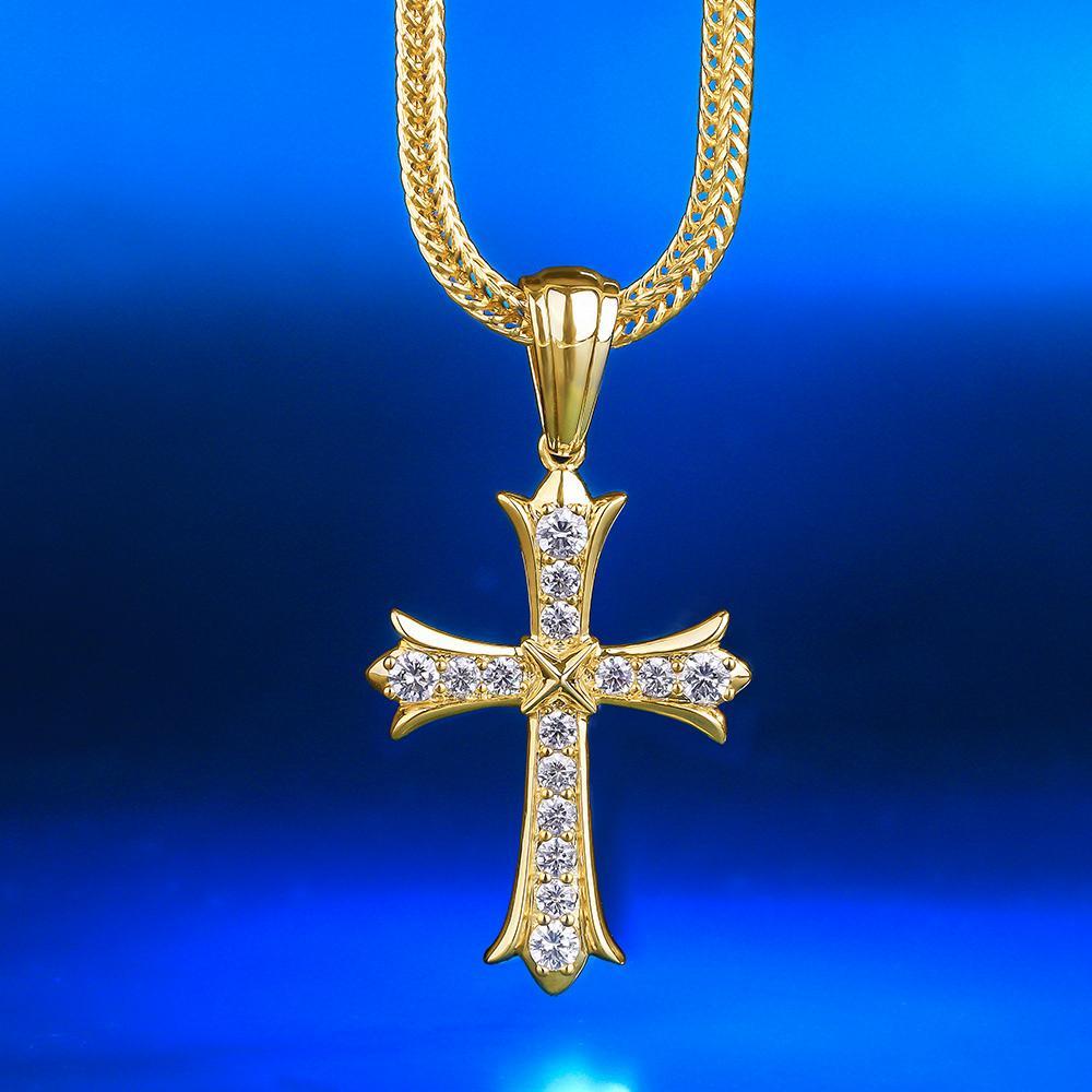 Iced Iris Cross Pendant 14K Gold Plated by Bling Proud | Urban Jewelry Online Store