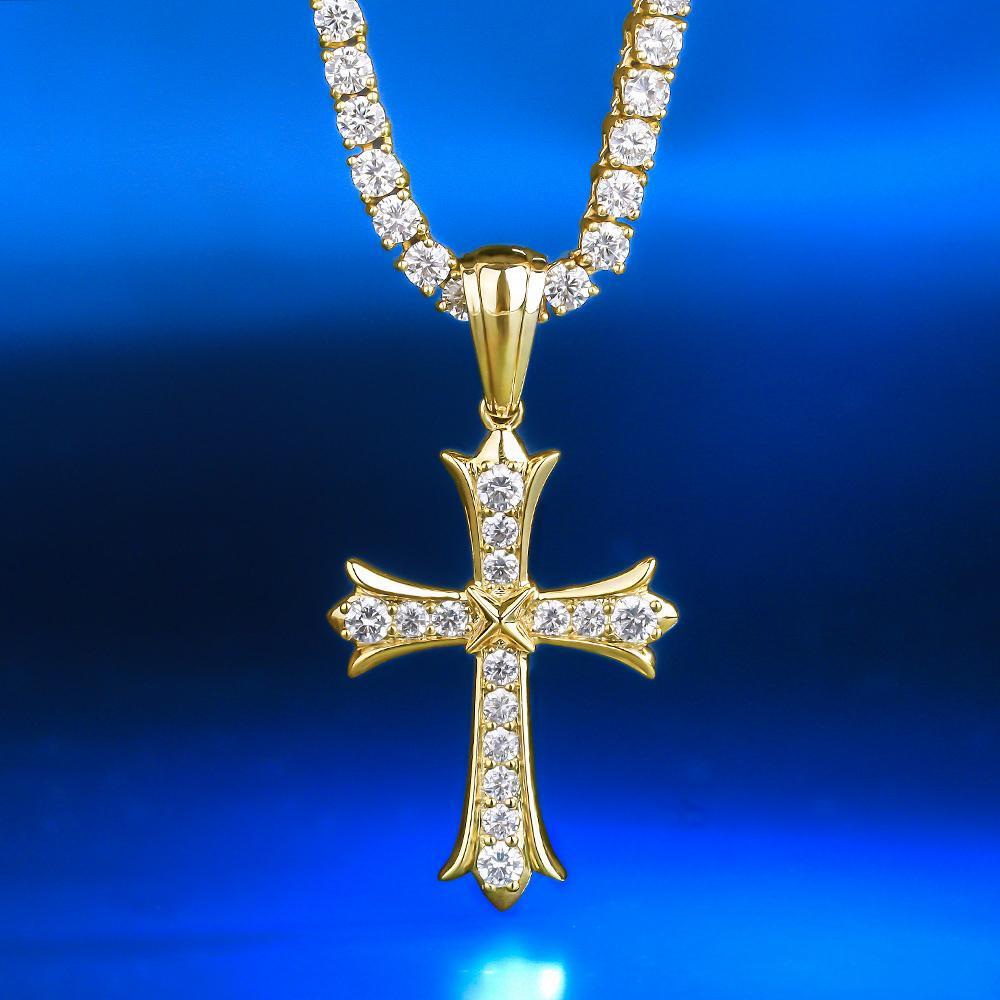 Iced Iris Cross Pendant 14K Gold Plated by Bling Proud | Urban Jewelry Online Store