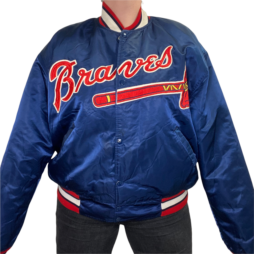 Vintage 1980s Atlanta Braves Satin Bomber Starter Jacket SPELL OUT - XXL by Rad Max Vintage