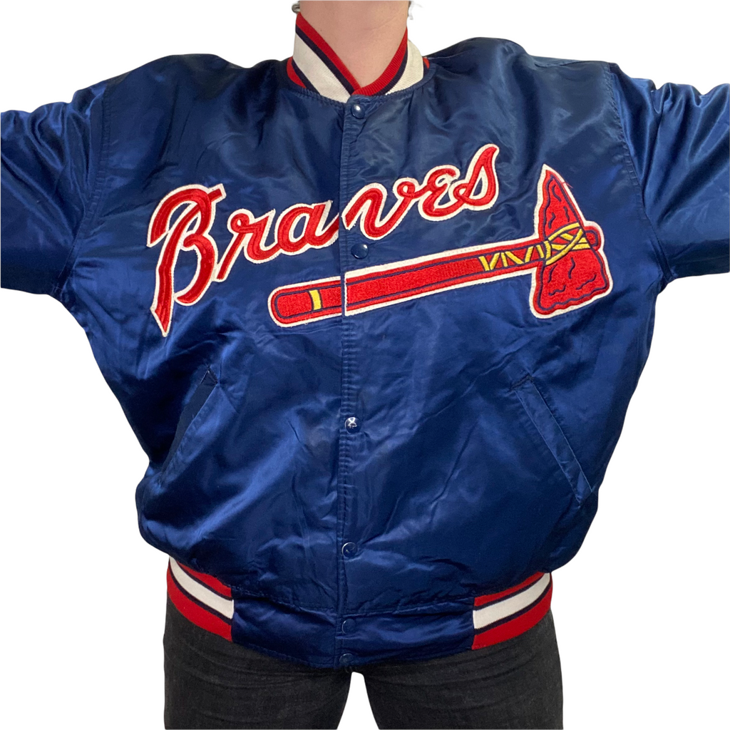 Vintage 1980s Atlanta Braves Satin Bomber Starter Jacket SPELL OUT - XXL by Rad Max Vintage