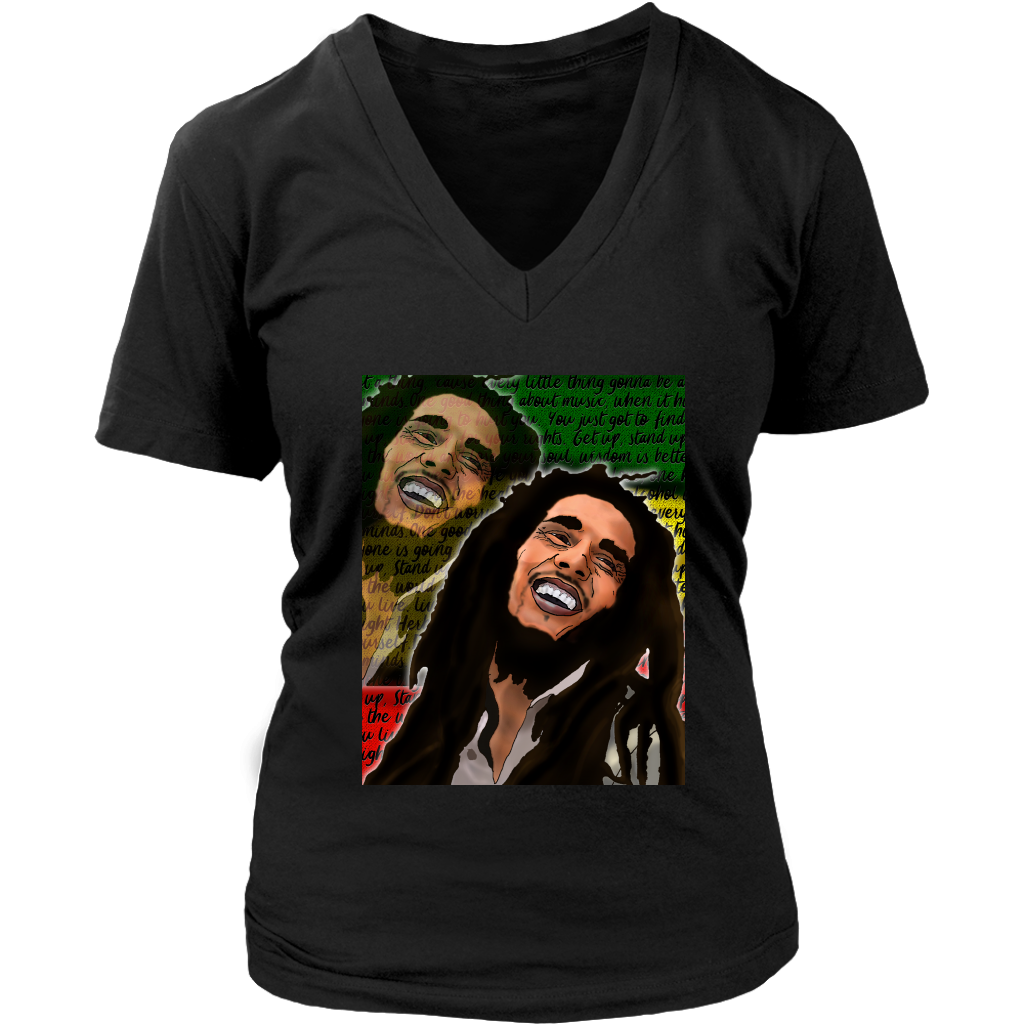Kimante Bob Marley Women's V-Neck T-Shirt - Kimante Discounted Fashionionable clothing 