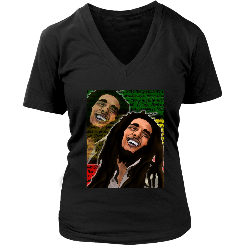 Kimante Bob Marley Women's V-Neck T-Shirt - Kimante Discounted Fashionionable clothing 