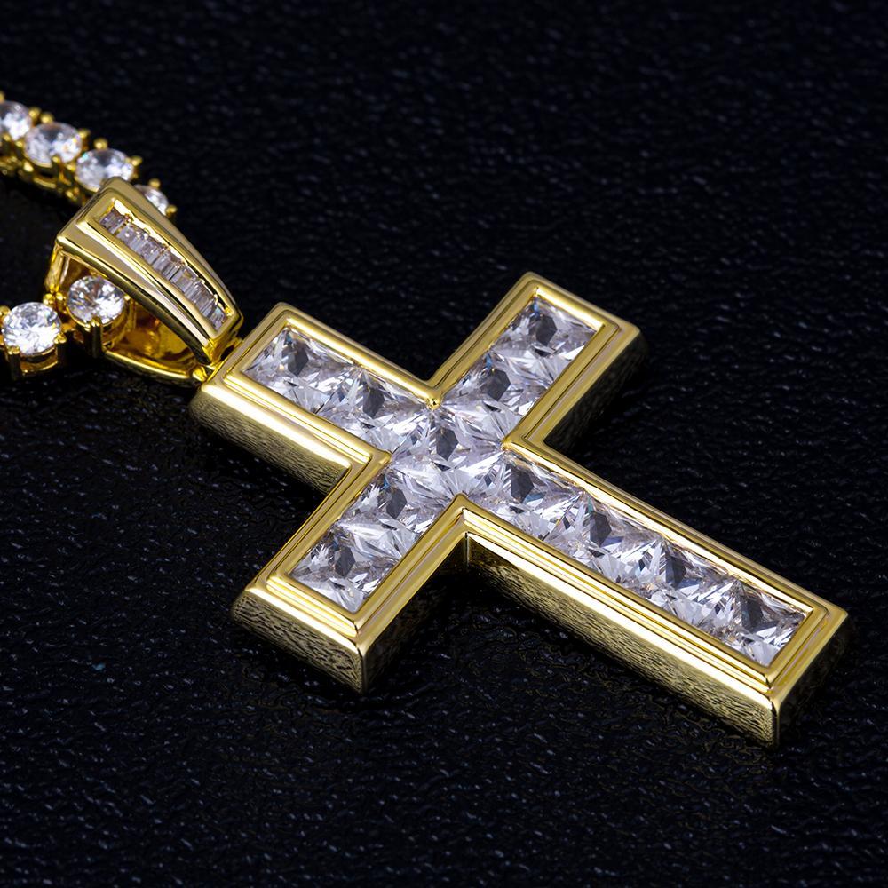 Princess Cut Cross Pendant 14K Gold Plated by Bling Proud | Urban Jewelry Online Store