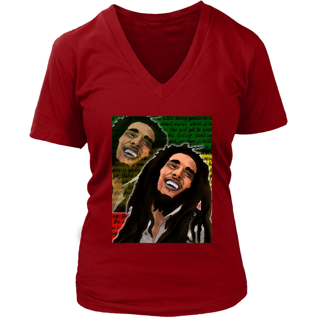 Kimante Bob Marley Women's V-Neck T-Shirt - Kimante Discounted Fashionionable clothing 