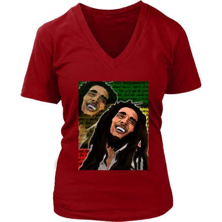 Kimante Bob Marley Women's V-Neck T-Shirt - Kimante Discounted Fashionionable clothing 