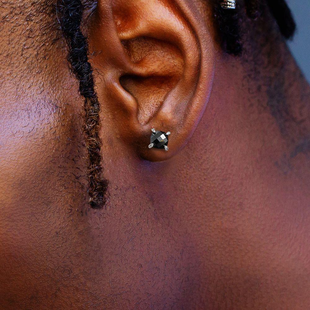 The Black Mamba II® - Black Diamond Stud 925 Sterling Silver Earrings for Men by Bling Proud | Urban Jewelry Online Store