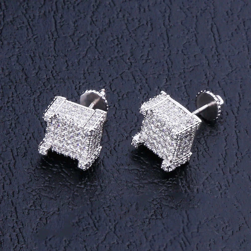 The Courage® - 925 Sterling Silver Iced Square Diamond Stud Earrings for Men by Bling Proud | Urban Jewelry Online Store