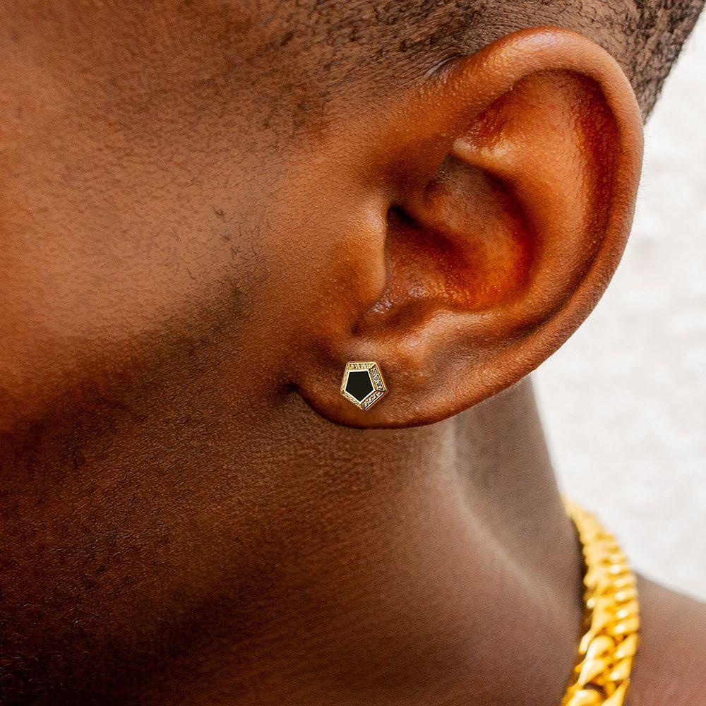 THE DARTH VADER® - Pentagon Black Diamond Stud Earrings in 14K Gold by Bling Proud | Urban Jewelry Online Store