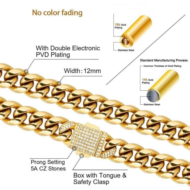 The Golden Nugget® - 12mm Iced Miami Cuban Link Chain 18K Gold Plated with CZ Clasp by Bling Proud | Urban Jewelry Online Store