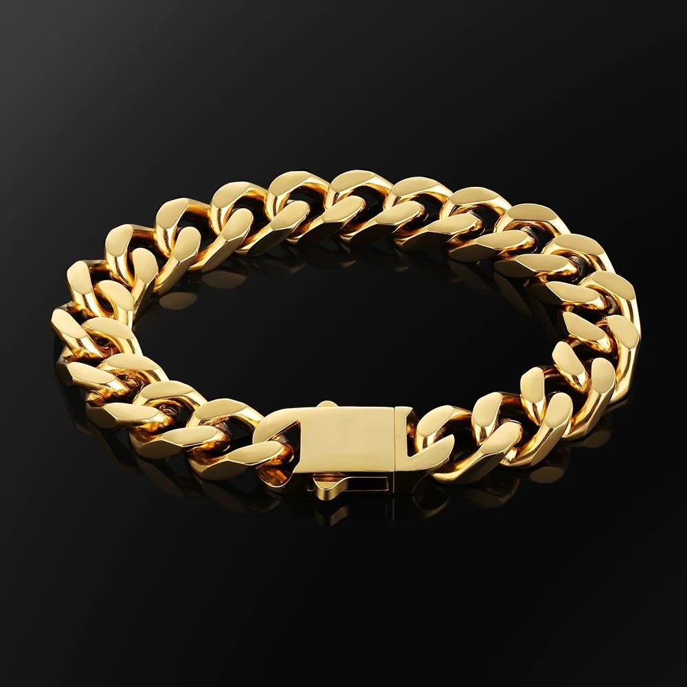 The Golden Time Ⅲ® - 14mm Cuban Link Bracelet in 18K Gold by Bling Proud | Urban Jewelry Online Store