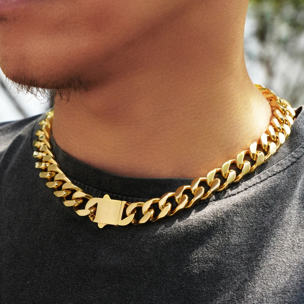 The Golden Time Ⅲ® - 14mm Curb Cuban Link Chain in 18K Gold by Bling Proud | Urban Jewelry Online Store