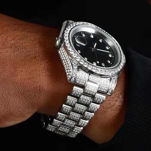 THE ICE CUBE® - Iced Out Diamond Presidential Watch in White Gold (Black Dial) by Bling Proud | Urban Jewelry Online Store