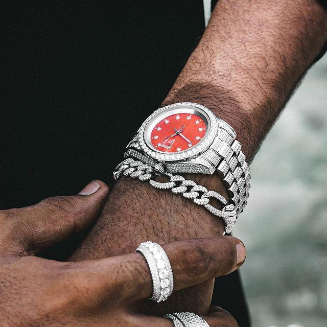 THE ICE CUBE® - Iced Out Diamond Presidential Watch in White Gold (Red Dial) by Bling Proud | Urban Jewelry Online Store