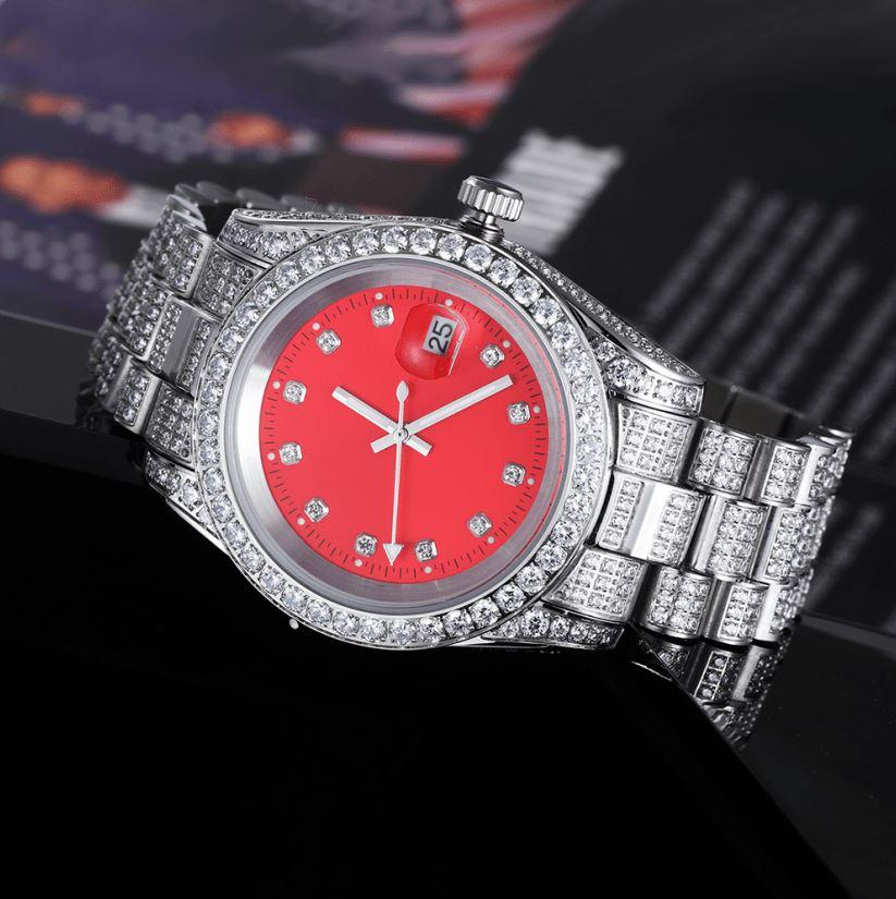 THE ICE CUBE® - Iced Out Diamond Presidential Watch in White Gold (Red Dial) by Bling Proud | Urban Jewelry Online Store