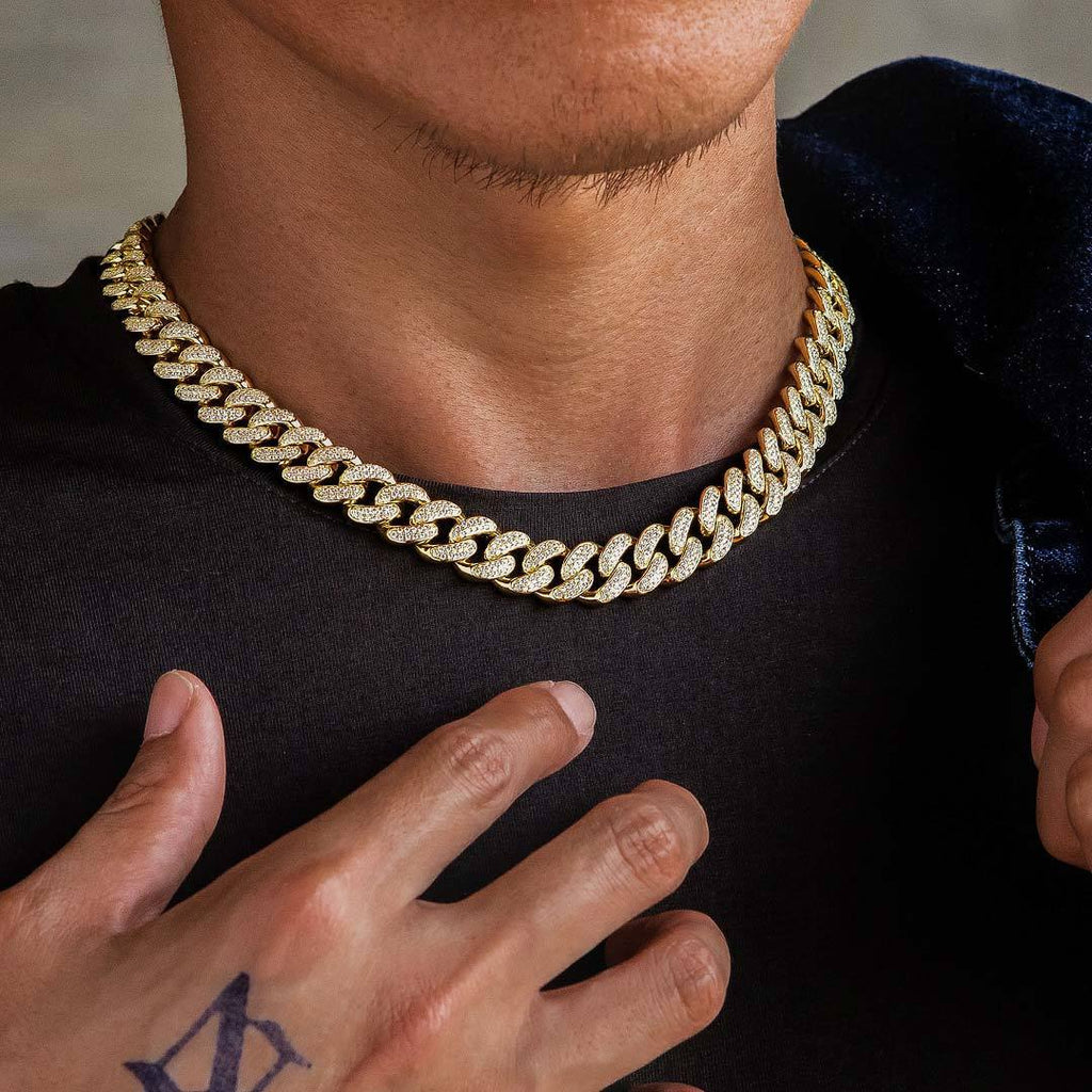 The Lion Heart® - 12mm 2 Rows Iced Out Diamond Cuban Link Chain in 14K Gold by Bling Proud | Urban Jewelry Online Store