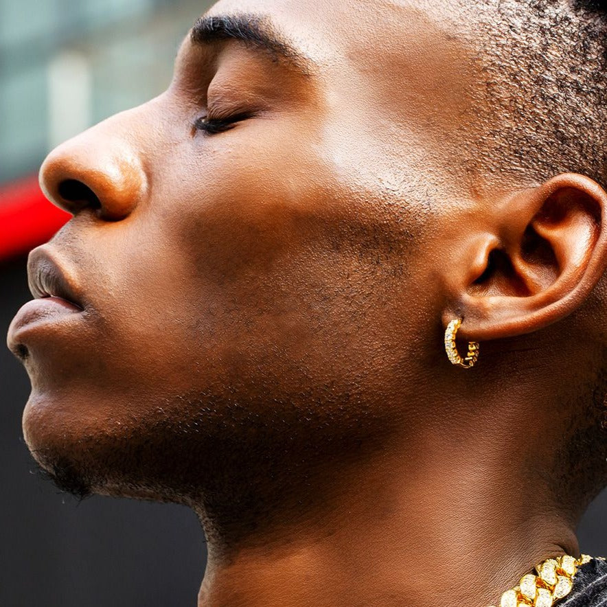 Diamond Huggie Hoop 14k Gold Mens Hoop Earrings Gold Diamond Hoop