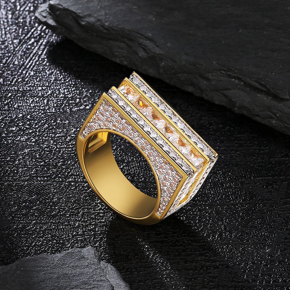 The Majesty® - Single Rows Princess Cut CZ Diamond Mens Hip Hop Ring in 18K Gold by Bling Proud | Urban Jewelry Online Store