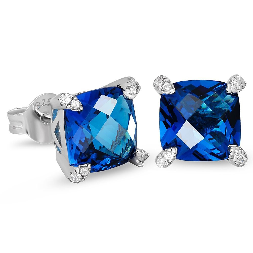 The Ocean® - 925 Sterling Silver Blue Sapphire Diamond Stud Earrings by Bling Proud | Urban Jewelry Online Store