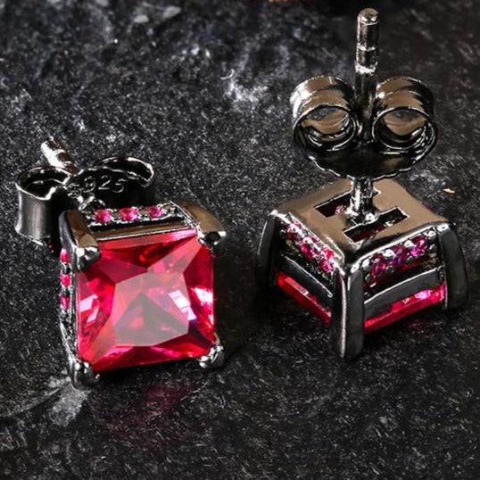 The Passion® - 925 Sterling Silver Red Ruby Diamond Stud Earrings by Bling Proud | Urban Jewelry Online Store
