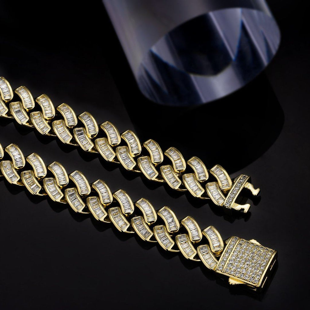 The Prince's Pride® - 12mm Baguette CZ Cuban Link Chain 14K Gold Plated by Bling Proud | Urban Jewelry Online Store