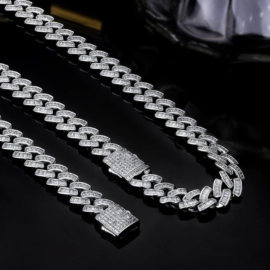The Prince's Pride® - 12mm Baguette CZ Cuban Link Chain White Gold Plated by Bling Proud | Urban Jewelry Online Store