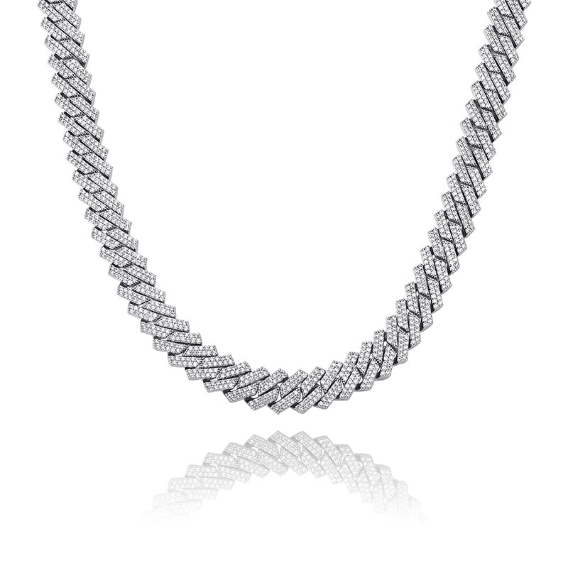 The Shining Moment III® - 15mm Iced Out Diamond Prong Cuban Link Chain Choker in White Gold by Bling Proud | Urban Jewelry Online Store