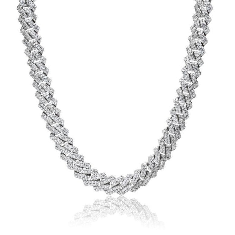 The Shining Moment® - 10mm Iced Out Diamond Prong Link Cuban Choker in White Gold by Bling Proud | Urban Jewelry Online Store