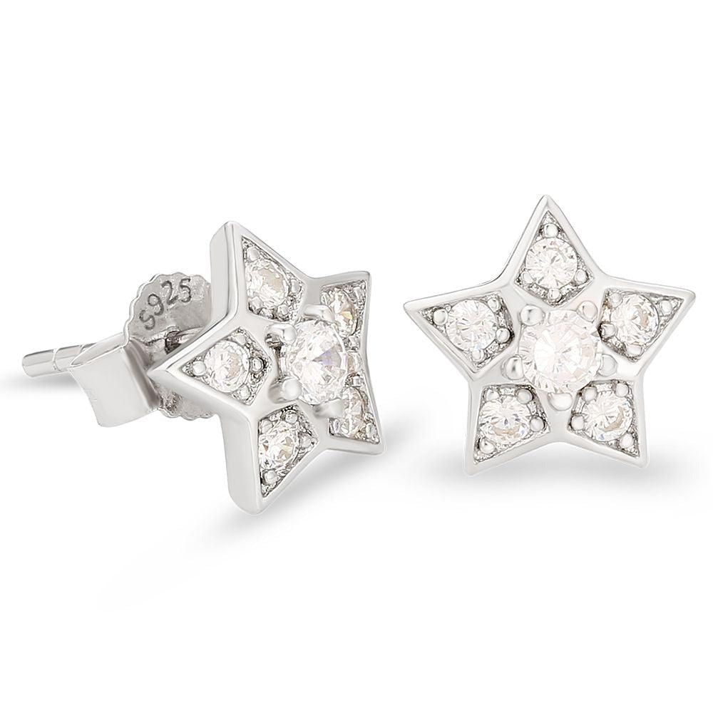 The Shining Star® - 925 Sterling Silver Star Diamond Stud Earrings by Bling Proud | Urban Jewelry Online Store