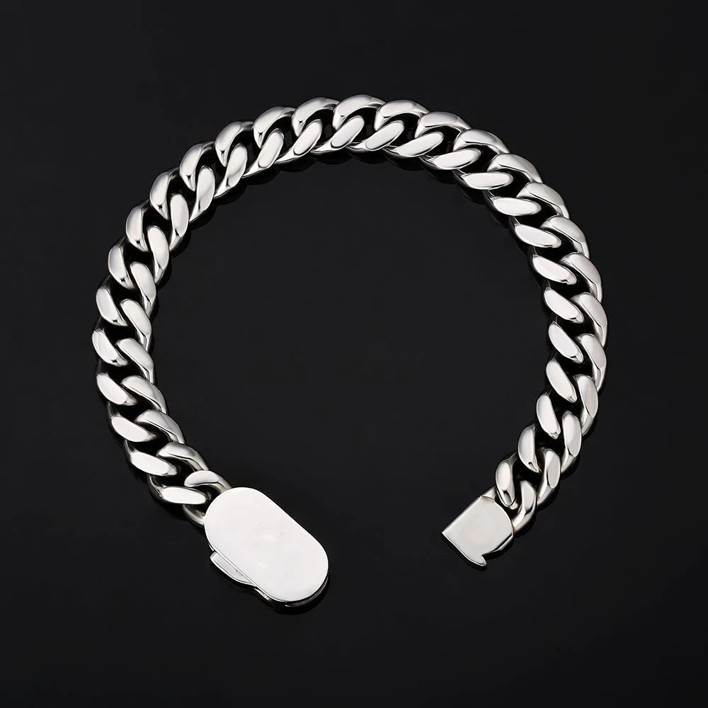 The Silver Lining Ⅱ® - Cuban Link Bracelet Silver White Gold (Push Button Clasp) by Bling Proud | Urban Jewelry Online Store