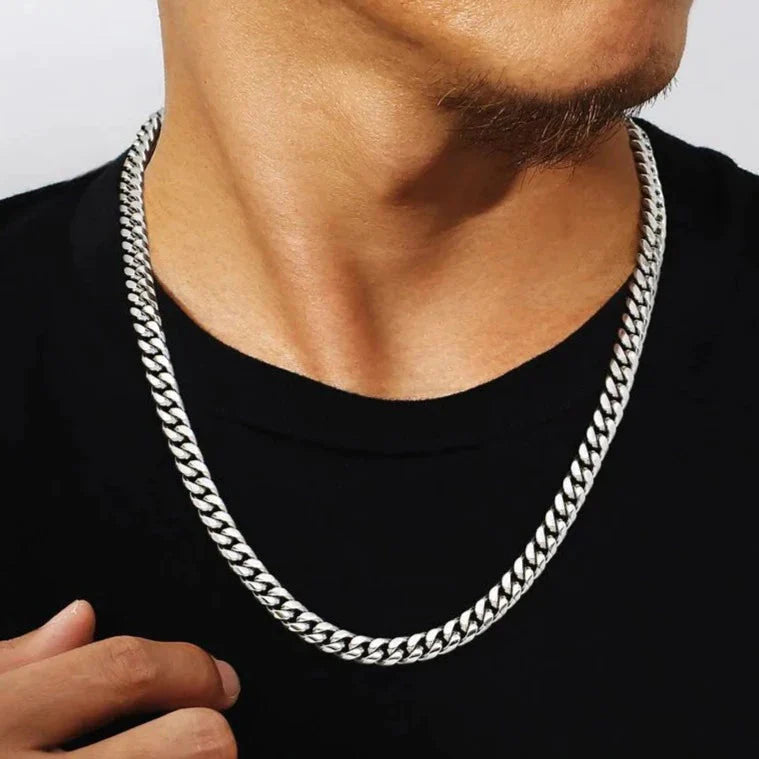 The Silver Lining Ⅱ® - Cuban Link Chain Silver White Gold (Push Button Clasp) by Bling Proud | Urban Jewelry Online Store
