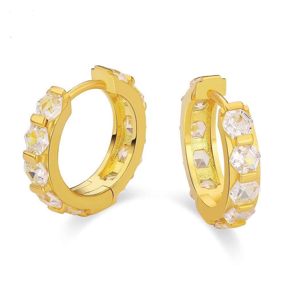 The Sparkling Circle® - 925 Sterling Silver Hexagon Diamond Hoop Earrings in 14K Gold by Bling Proud | Urban Jewelry Online Store