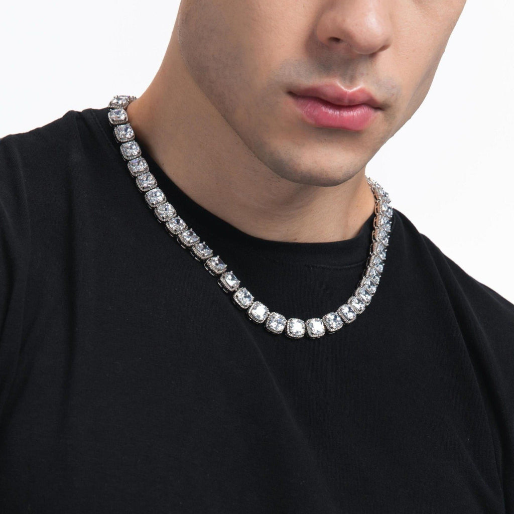 THE STAR CLUSTER® - 10mm Cluster Tennis Chain White Gold Plated by Bling Proud | Urban Jewelry Online Store