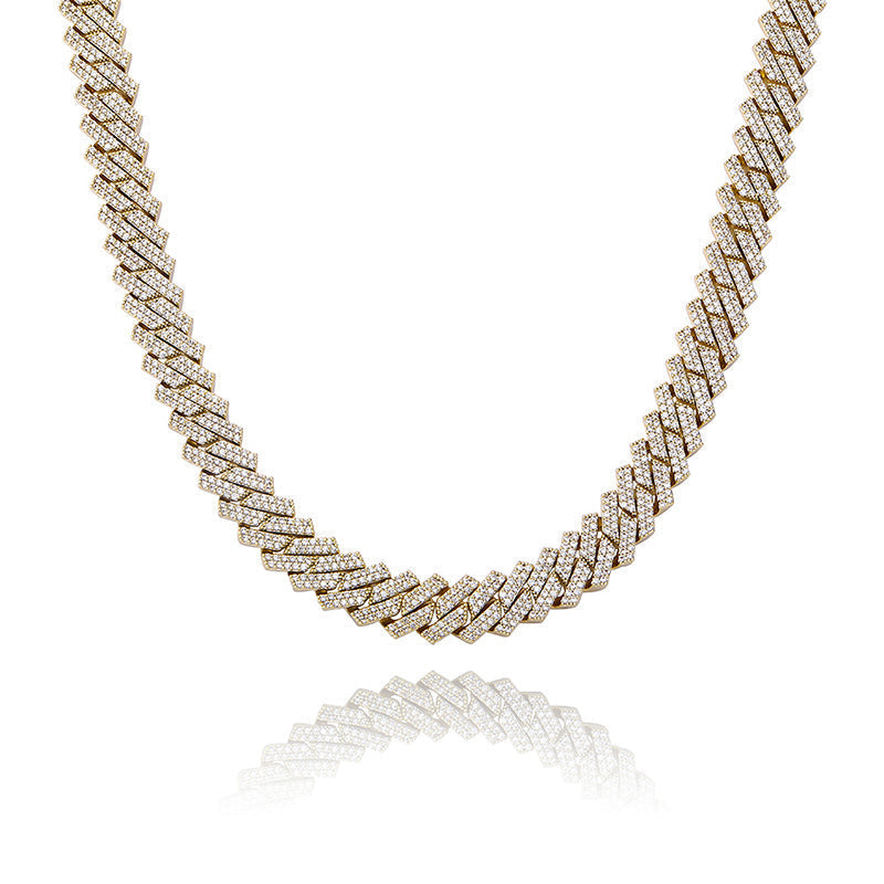 The Stunning Moment III® - 15mm Iced Out Diamond Prong Link Cuban Choker Chain in 14K Gold by Bling Proud | Urban Jewelry Online Store