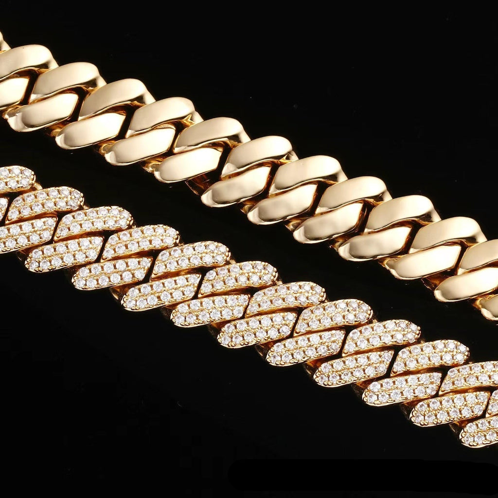 The Stunning Moment II® - 12mm Iced Diamond Prong Link Cuban Choker Chain in 14K Gold by Bling Proud | Urban Jewelry Online Store