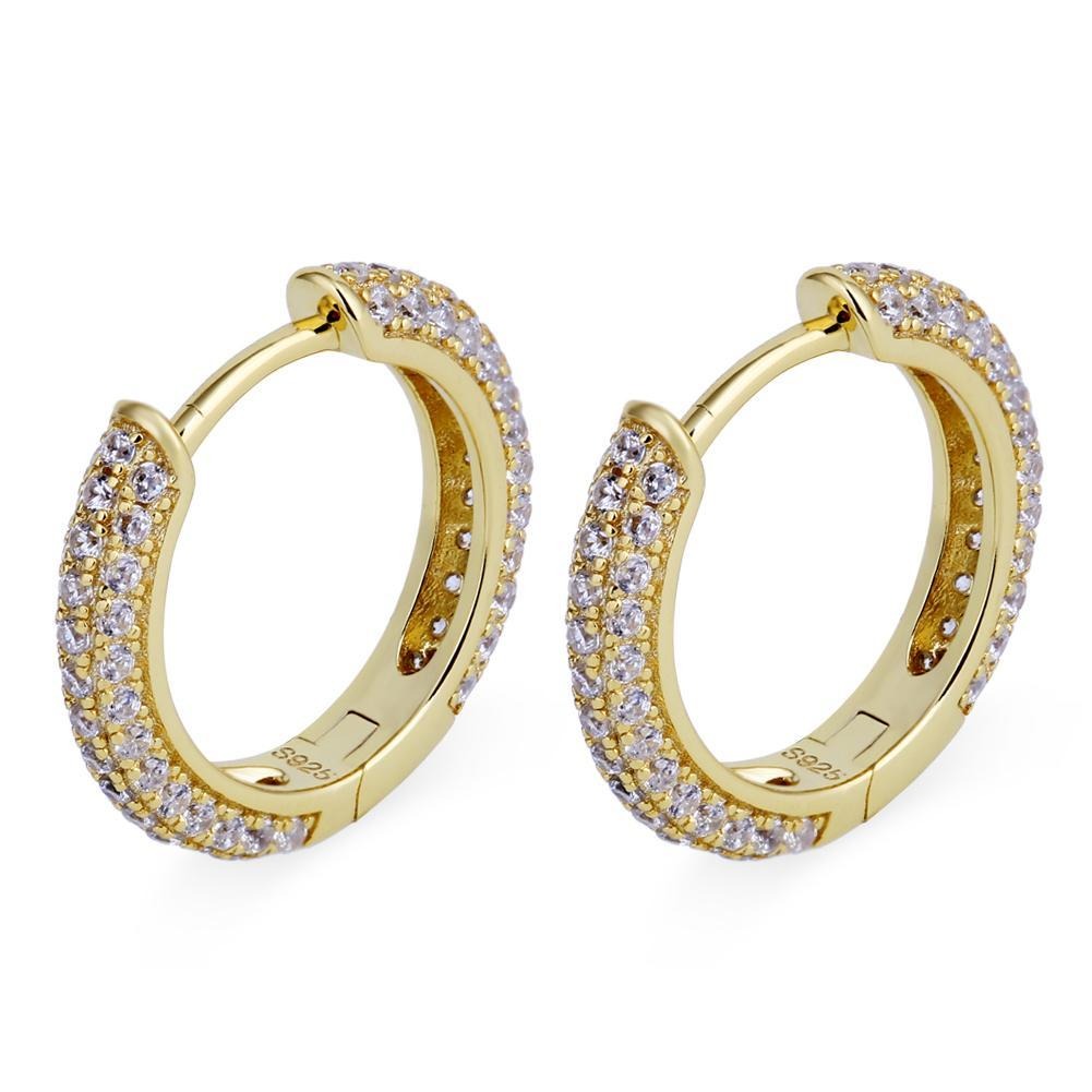The Wealth Circle® - 925 Sterling Silver Iced Out Diamond Hoop Earrings in 14K Gold by Bling Proud | Urban Jewelry Online Store