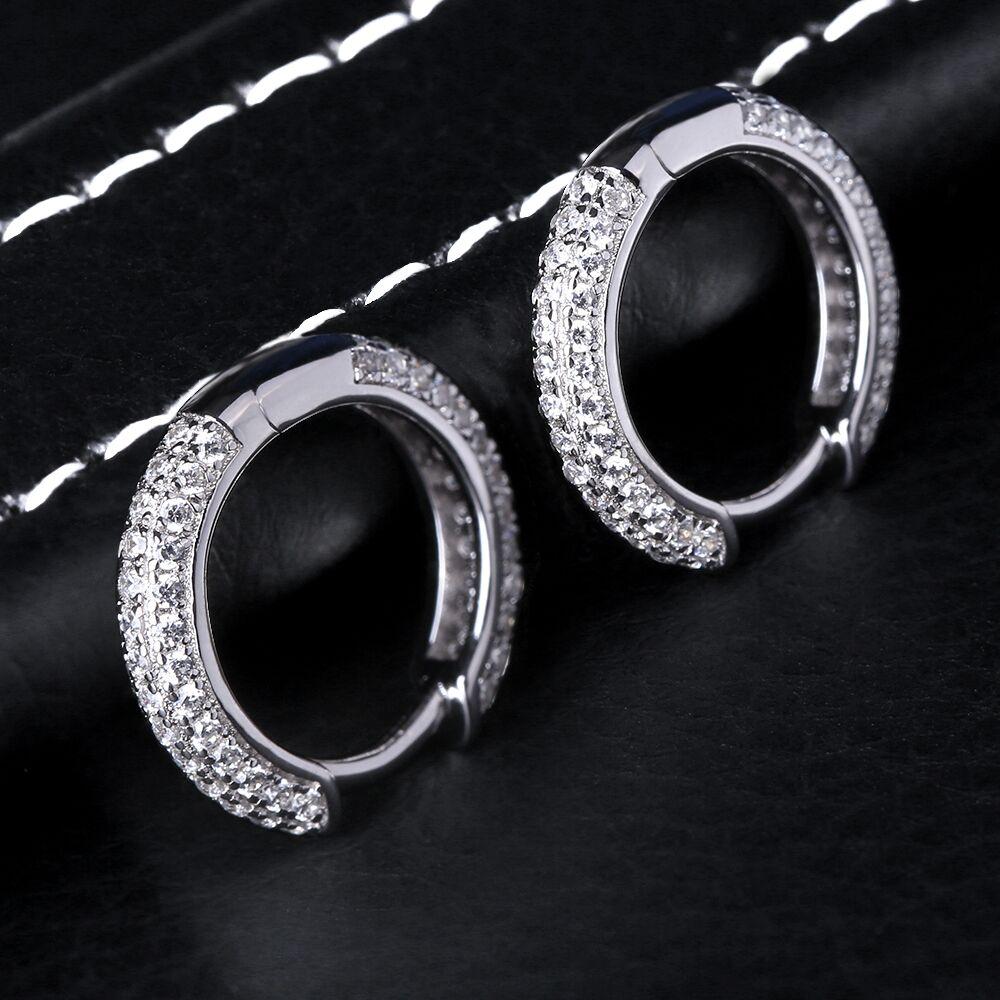 The Wealth Circle® - 925 Sterling Silver Iced Out Diamond Hoop Earrings in White Gold by Bling Proud | Urban Jewelry Online Store