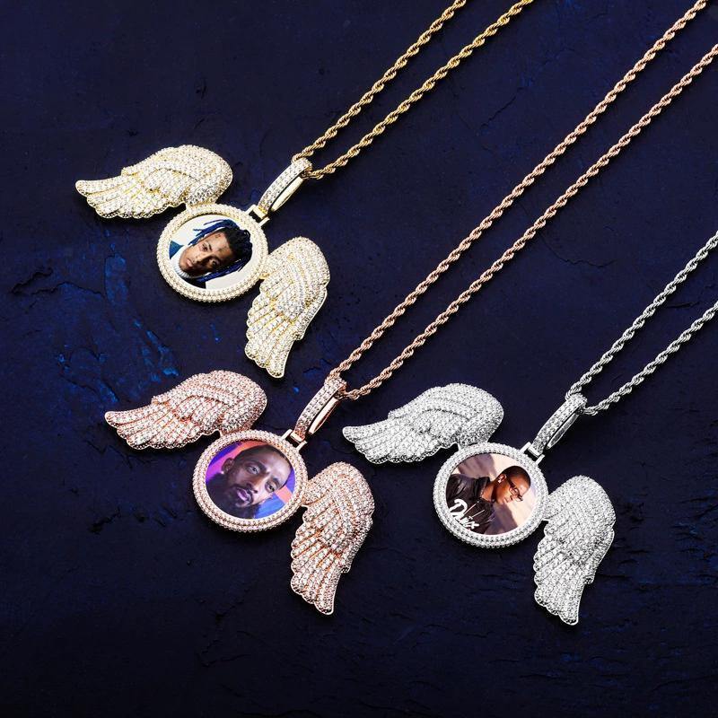 THE WINGS® - Custom Round Photo Pendant With Big Angel Wings by Bling Proud | Urban Jewelry Online Store
